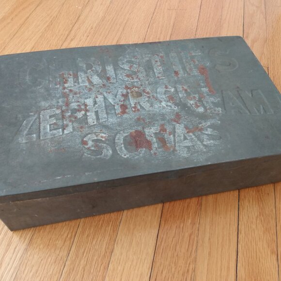 Antique 1800s Biscuit Tin Christie's Zephyr Cream Sodas Rusty Shabby Box Vintage - Picture 1 of 14